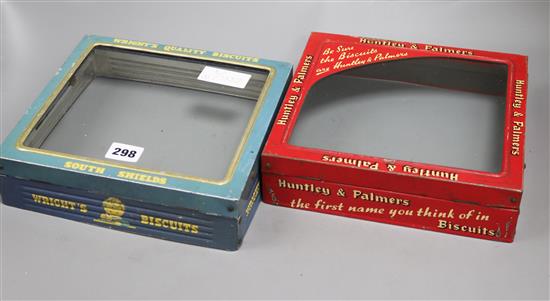 Two Huntley and Palmers / Wrights biscuit advertising tin tops